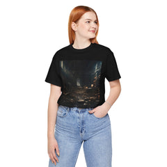 Abandoned Library Photo Tee — Dark Urban Gothic Bookstore Scene T-Shirt