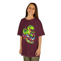 Kids Skateboarding T‑Rex Tee — Neon Dino Skateboard Shirt for Boys & Girls