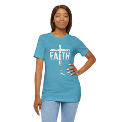 Faith Cross Prosthetic Leg T‑Shirt — Amputee Inspirational Christian Tee