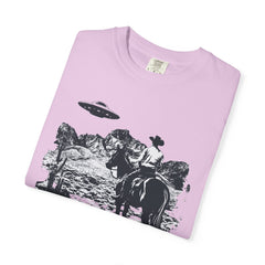UFO Meets Cowboy Vintage Graphic T-Shirt — Retro Western Alien Tee