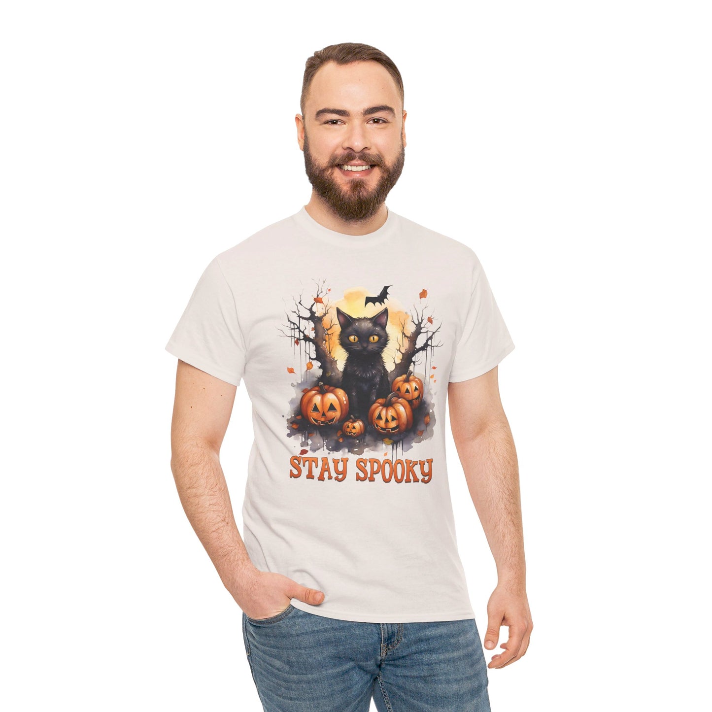 Black Cat And Pumpkin! Graphic Unisex Heavy Cotton Tee