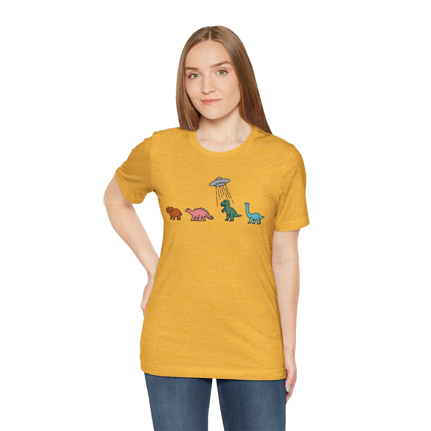 UFO and Dinosaurs Retro Unisex Jersey Short Sleeve Tee