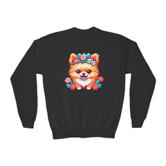 Kawaii Cute Puppy With Flowers Youth Sweatshirt