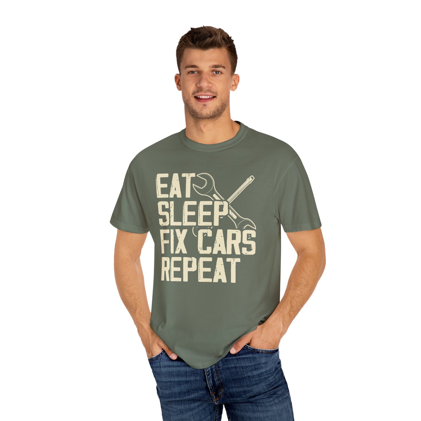 Eat Sleep Fix Cars Repeat, Comfort Colors Unisex Relaxed Fit T Shirt