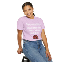 Critical Thinking T-Shirt — “If pigs are intelligent why did two of them trust straw and sticks?” Funny Educational Tee