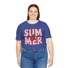 Summer Strawberry T-Shirt — Cute Pink Graphic Tee with Strawberry "SUMMER" Design