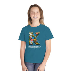 Flower K Kindergarten Youth Tee | Cute Kids Shirt, School Apparel, Gift for Students, Back to School, Floral Design