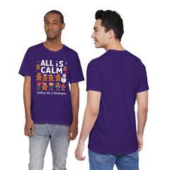 All Is Calm — Funny Gingerbread & Snowman Christmas T‑Shirt (Kidding, This Is Kindergarten)