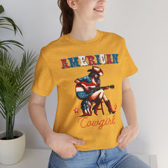 American Cowgirl, Playing Guitar Graphic, Unisex Jersey Short Sleeve Tee