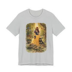 Fairy Tale Forest Tee — Woman with Dog Vintage Fantasy Graphic Shirt