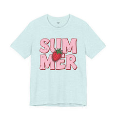 Summer Strawberry T-Shirt — Cute Pink Graphic Tee with Strawberry "SUMMER" Design