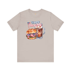 Happy 4th Of July Burger and Mug Graphic, Unisex Jersey Short Sleeve Tee