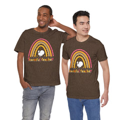 Thankful Teacher T‑Shirt – Retro Rainbow Turkey Teacher Appreciation Tee