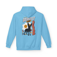 Breakfast Club Hoodie — Cute Black Dog, Bacon & Egg Graphic Pullover