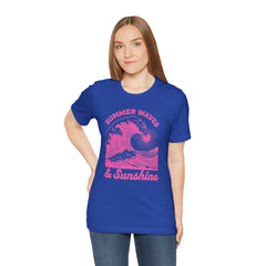 Summer Waves & Sunshine Tee — Retro Pink Surf Graphic T-Shirt
