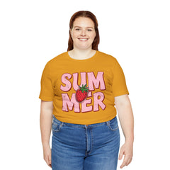 Summer Strawberry T-Shirt — Cute Pink Graphic Tee with Strawberry "SUMMER" Design