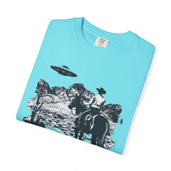 UFO Meets Cowboy Vintage Graphic T-Shirt — Retro Western Alien Tee