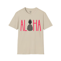 ALOHA with A PineApple Center Unisex Softstyle T-Shirt  Hawaii is so overrated. Grab a T Shirt and a PinaColada instead.