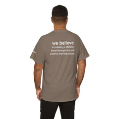 Dog Trainer T‑Shirt — "dog trainer." Front Logo with "we believe..." Positive Training Back Text