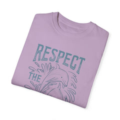Dolphin, Respect The Ocean -  Graphic Unisex Garment-Dyed T-shirt