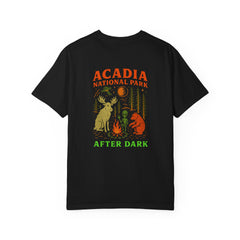 After Dark Collection Acadia National Park Unisex T-Shirt, Nature Lover Gift, Ghost Moose, Alien and Bear Camping