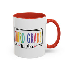 THIRD GRADE TEACHER, Accent Coffee Mug, hearts graphics,present for teacher, educator gift, gift for him, gift for her, teacher appreciation
