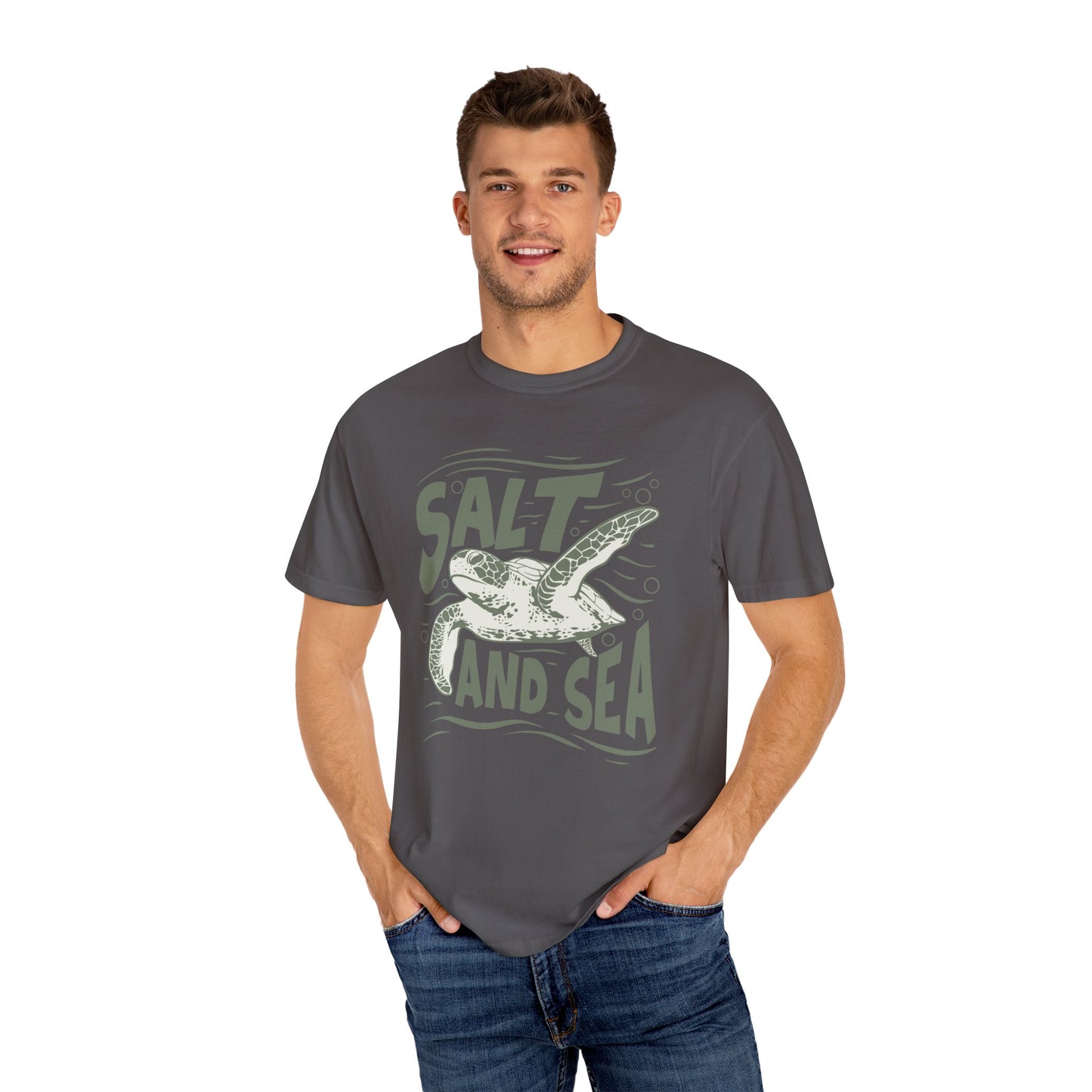 Sea Turtle, Salt And Sea -  Graphic Unisex Garment-Dyed T-shirt