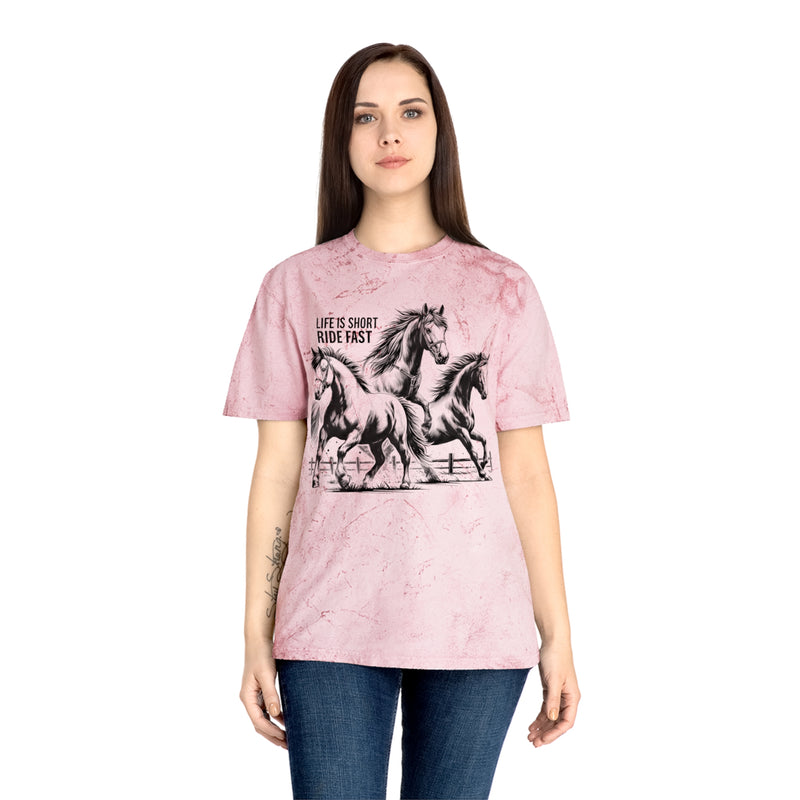 Life Is Short Ride Fast  - Horse Graphic Unisex Color Blast T-Shirt