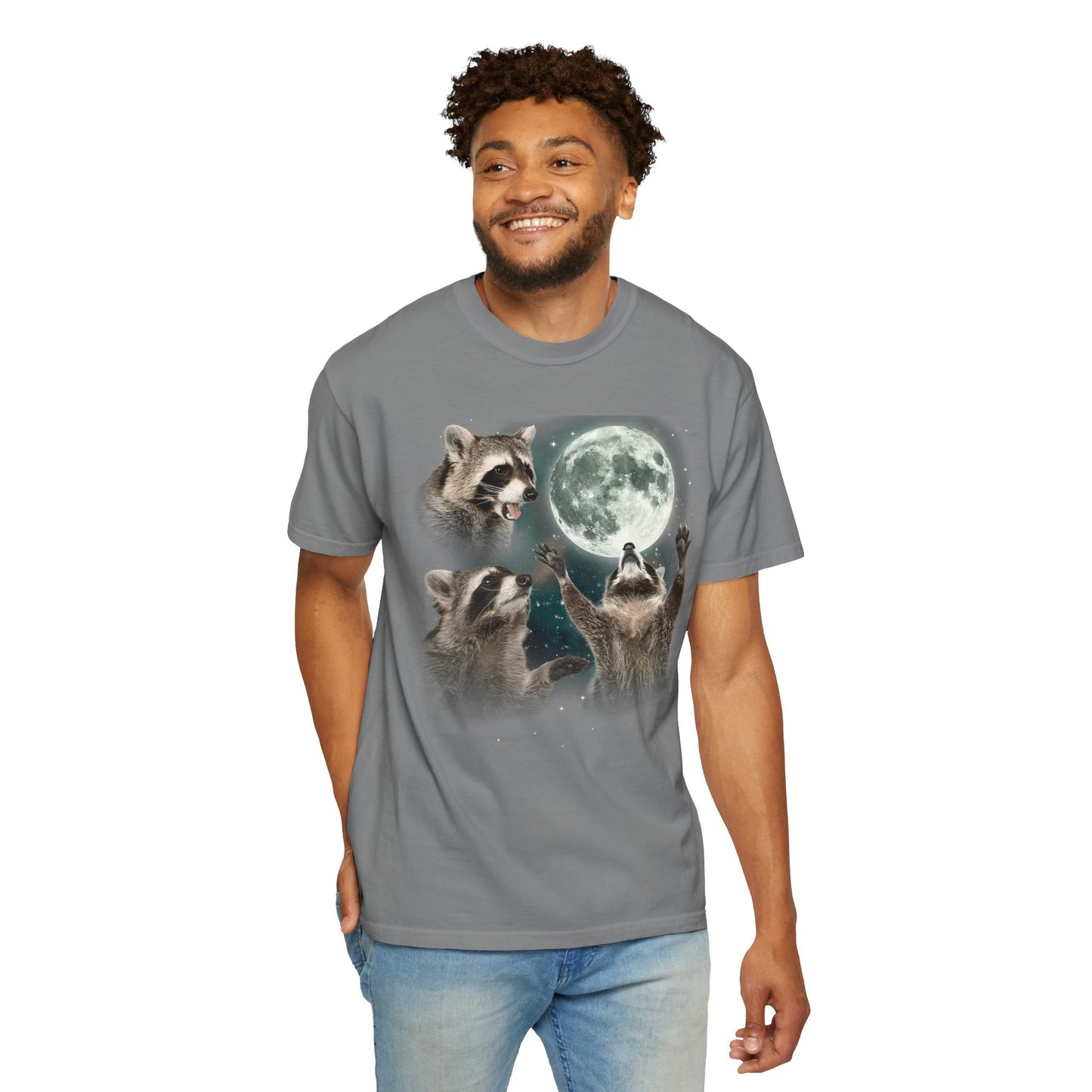 Three Raccoons and the Moon Vintage Style Graphic Tee