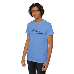 Albany Unisex Heavy Cotton Tee - Retro Dunder Mifflin Design for Nostalgic Fans