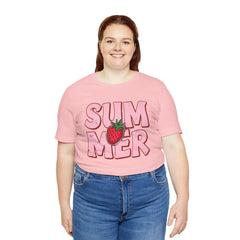 Summer Strawberry T-Shirt — Cute Pink Graphic Tee with Strawberry "SUMMER" Design