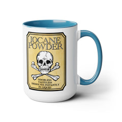 IOCANE Powder label with skull and crossbones Don't have a cup of coffee with Vizzini / Princess Bride / 80s Movies / Two-Tone Mugs, 15 oz.