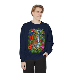 Tropical Jungle Waterfall With Leopard and Parrot Sweatshirt