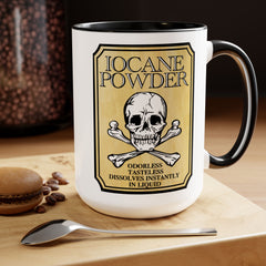 IOCANE Powder label with skull and crossbones Don't have a cup of coffee with Vizzini / Princess Bride / 80s Movies / Two-Tone Mugs, 15 oz.