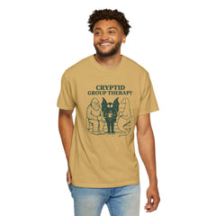 Cryptid Group Therapy Bigfoot, Mothman and Loch Nessie Unisex T-Shirt, Funny Graphic Tee, Gift for Cryptid Lovers, Quirky Casual Wear, Cool Humor Shirt