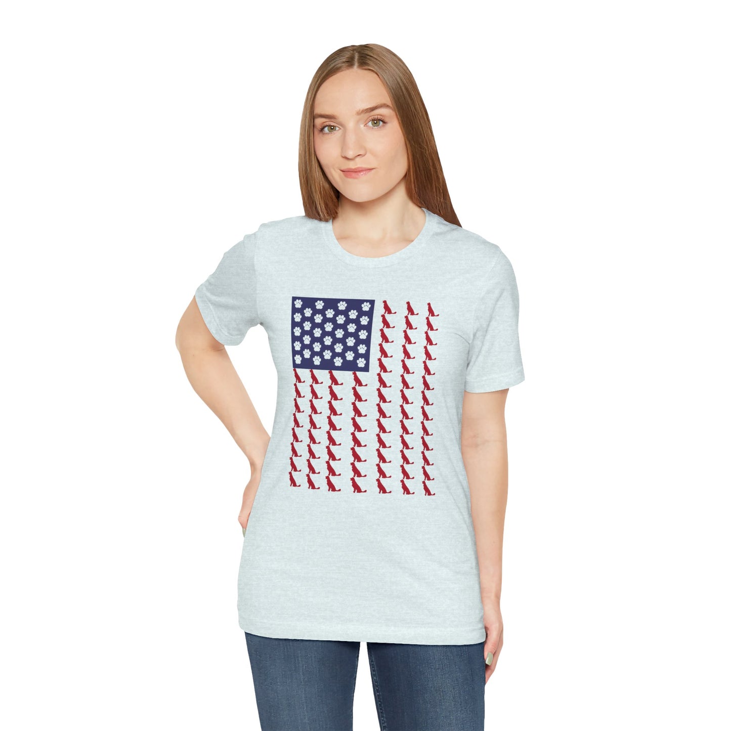 Personalized Dog Silhouette on American Flag - Tell us your dog breed, Unisex Short Sleeve Tee, Golden Retriever Silhouette Shown, Patriotic Shirt, Patriotic Pooch