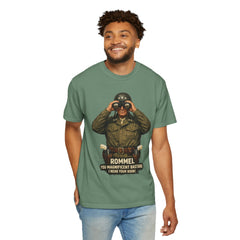 Graphic T-Shirt — Vintage WWII General George Patton Binoculars Design with "Rommel You Magnificent Bastard" Text