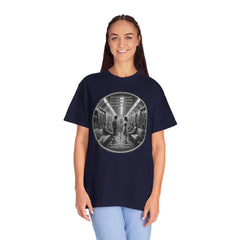 Don;t Stop Believing Subway Reflection T-Shirt — Vintage Black & White Urban Photo Tee