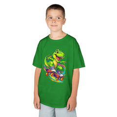 Kids Skateboarding T‑Rex Tee — Neon Dino Skateboard Shirt for Boys & Girls