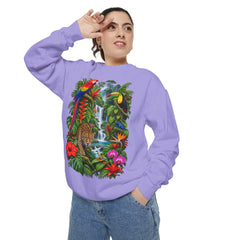 Tropical Jungle Waterfall With Leopard and Parrot Sweatshirt
