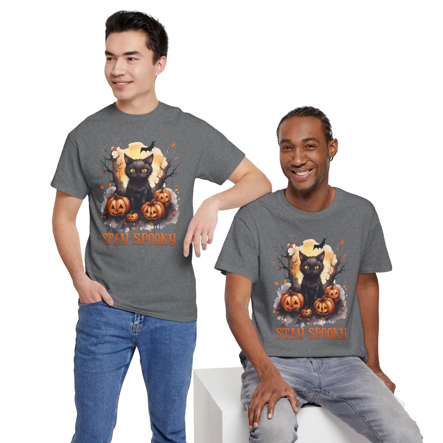 Black Cat And Pumpkin! Graphic Unisex Heavy Cotton Tee