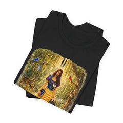 Fairy Tale Forest Tee — Woman with Dog Vintage Fantasy Graphic Shirt