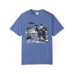 UFO Meets Cowboy Vintage Graphic T-Shirt — Retro Western Alien Tee