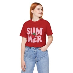 Summer Strawberry T-Shirt — Cute Pink Graphic Tee with Strawberry "SUMMER" Design