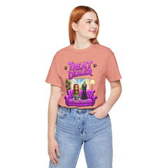 Personalized Treat Dealer T-Shirt — Funny Pet Lover Tee with Girl and Dog on Purple Couch