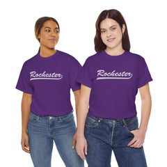 Rochester Unisex Heavy Cotton Tee - Retro Dunder Mifflin Design for Nostalgic Fans