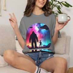 Bigfoot & Alien Nightscape T-Shirt — Sasquatch UFO Graphic Tee