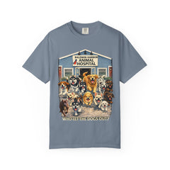 Pitbull Added "Who Let the Dogs Out?" Baldwin Harbor Animal Hospital Cute Vet Clinic T Shirt