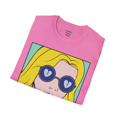 NO WORRIES Glass Wearing Pop Art Blonde Girl Unisex Softstyle T Shirt