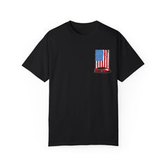 Patriotic Car Graphic Unisex T-Shirt - Vintage American Flag Design
